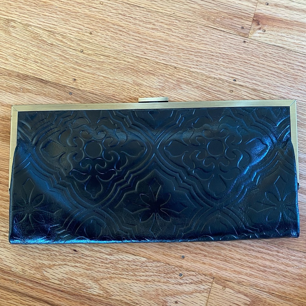 Black leather clutch